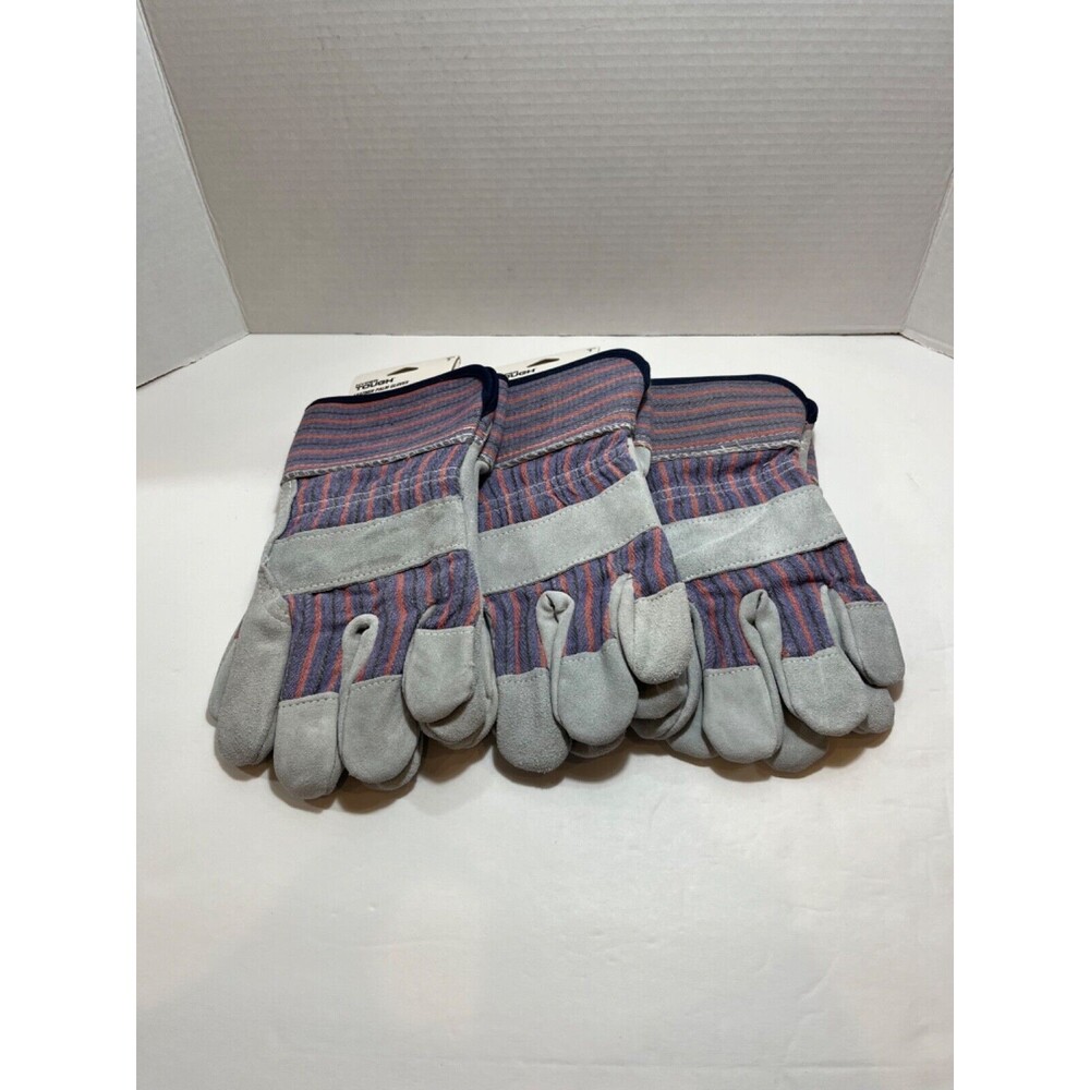 Hyper Tough Men’s Leather Palm Work Gloves Size Large Three Pairs